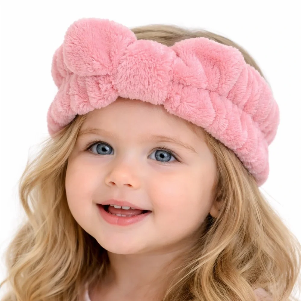 NEW TAHARI blush pink soft fuzzy fleece bow elastic stretchy baby girl headband